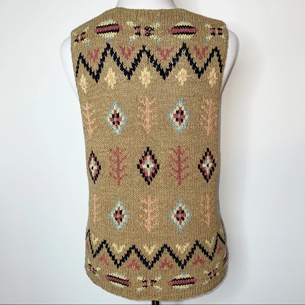 Portraits by NORTHERN ISLES Vintage Navajo Aztec Knit Button Sweater Vest M - Picture 2 of 10